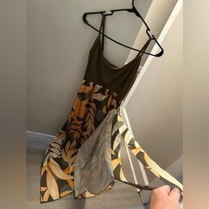 SHEIN Olive and Gold Leaf Maxi Dress